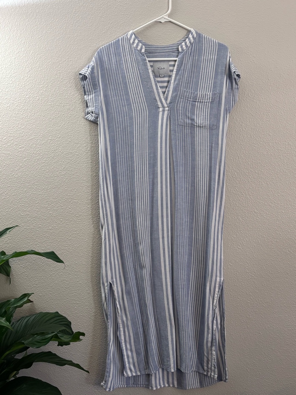 Rails Striped Blue & White V-Neck Midi Dress